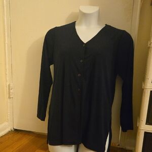 Black V-Neck Button-Up Women's Top